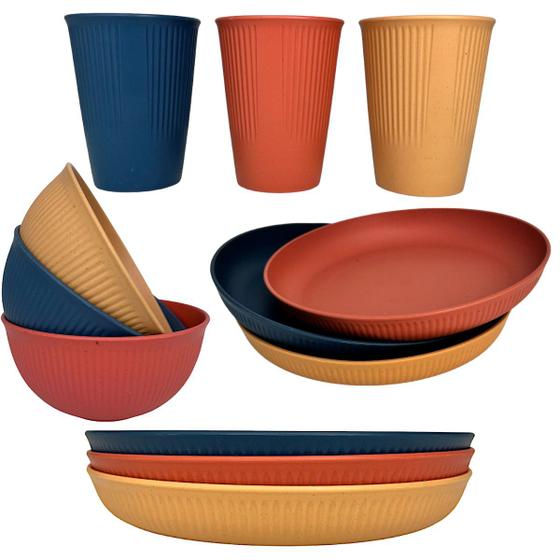 Imagem de Kit Completo Bambu PP Pratos Bowl Copo Colorido Stripes Lyor