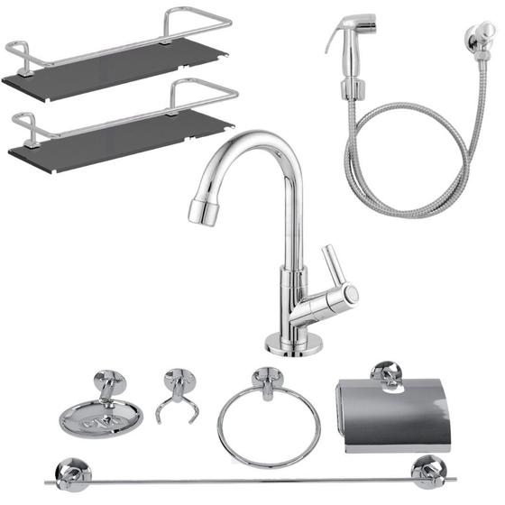 Imagem de Kit Completo Banheiro / 1 Torneira Cod 123 + 2 Porta Shampoo