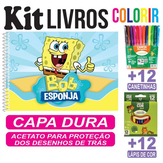 Kit Completo Bob Esponja Livro de Colorir Capa Dura Folha Anti-Manchas ...
