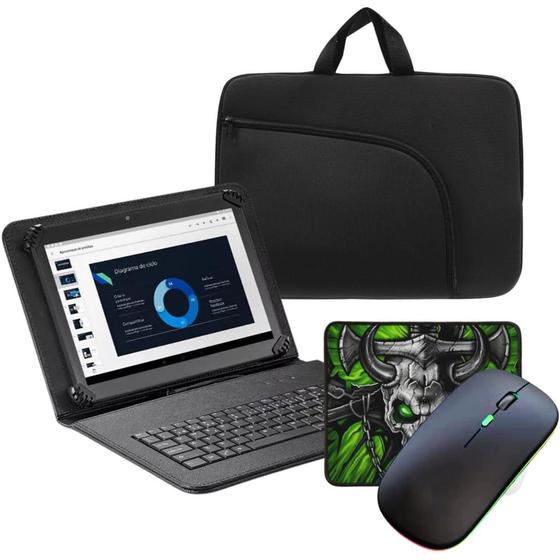 Imagem de Kit Completo: Capa com Teclado, Mouse e Case para Tablet 9 a 10.5 polegadas