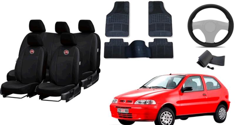 Imagem de Kit Completo Capa de Couro Palio 99-05 + Tapetes + Capa de Volante