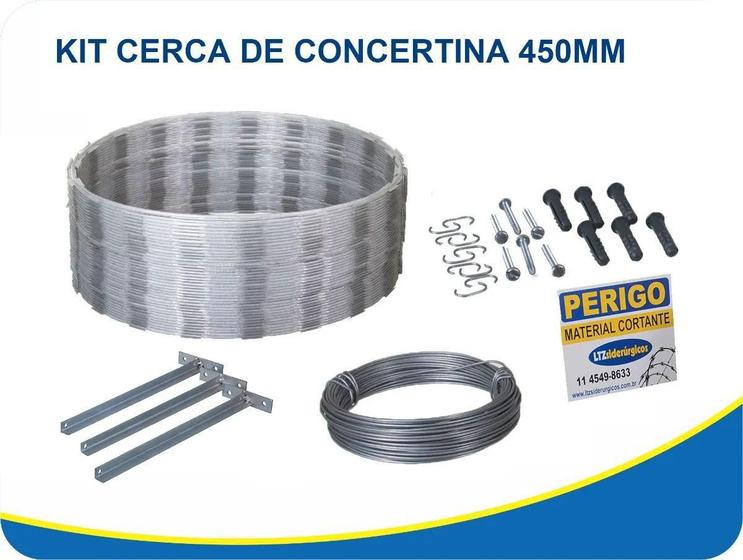Kit Completo Cerca Concertina Simples 45 cm Arame Farpado Proteção P