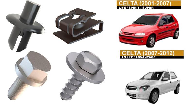 Imagem de Kit Completo com 14 peças da moldura do parachoque Diant. Chevrolet Celta Prisma - PC Fix