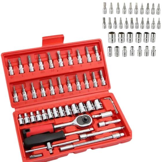 Imagem de Kit completo com 46 ferramentas para ajustes domésticos rápidos.