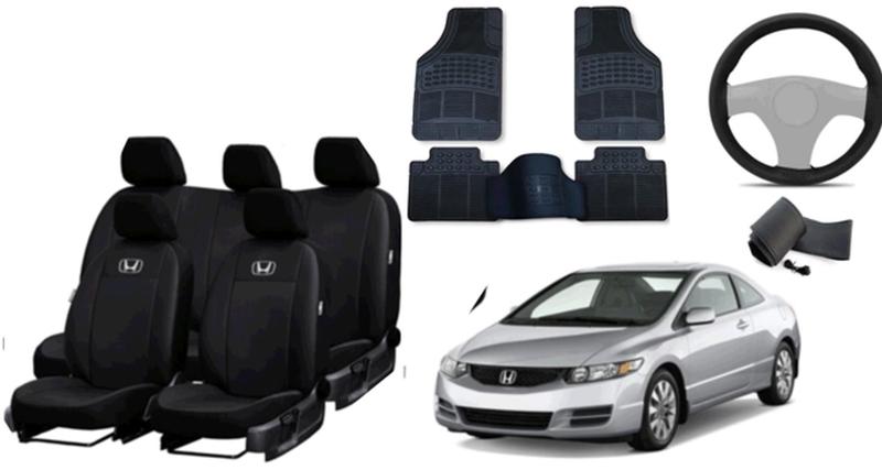 Imagem de Kit Completo de Capa de Couro para Honda Civic 05-12 + Tapetes + Capa de Volante