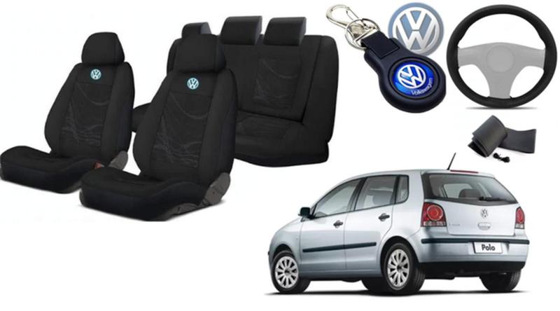 Imagem de Kit Completo de Personalização: Capas para Bancos Polo 2001-2010 + Volante + Chaveiro VW
