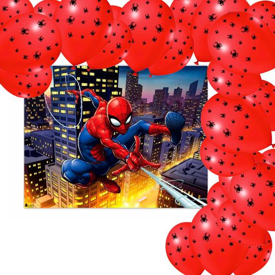 Imagem de Kit Completo Decoração Homem Aranha Festa Painel +25 Bexigas