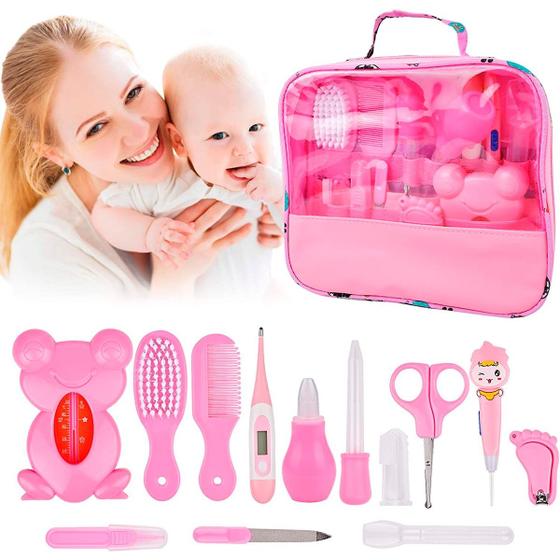 Imagem de Kit Completo Higiene Bebê Rosa Tesoura Escova Pente