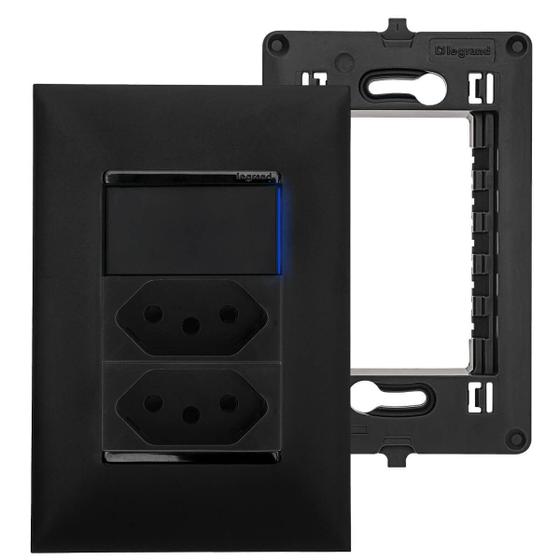 Imagem de Kit Completo Interruptor Com LED e Tomada Dupla 10A + 20A Com Placa e Suporte Legrand PIAL Plus+