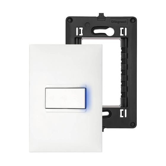 Imagem de Kit Completo Interruptor Simples com LED Azul Placa e Suporte 4x2 Legrand PIAL Plus+