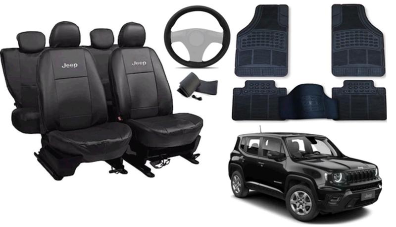 Imagem de Kit Completo Jeep Renegade 2020-2025: Capa de Couro, Tapete e Volante de Luxo