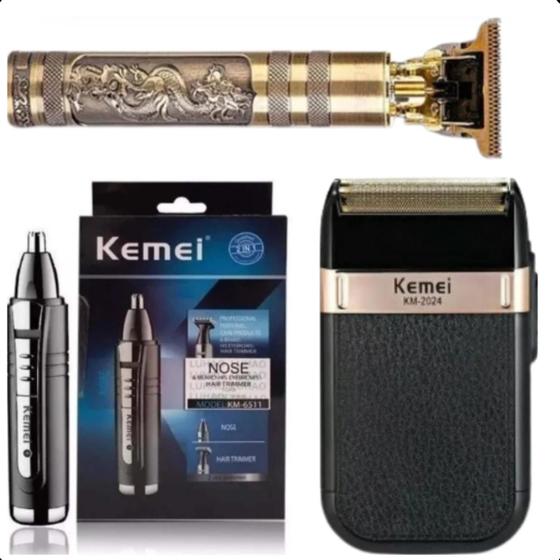 Imagem de Kit Completo Kemei Versátil: Barbeador Premium e Aparador Compacto