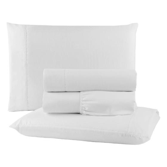 Imagem de Kit Completo Lençol 4pç Micropercal Branco Queen Toque Macio