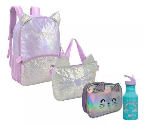 Imagem de Kit Completo Mochila Gatinho Glitter Up4you Meninas Costas G