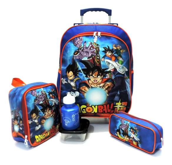 Imagem de Kit Completo Mochila Infantil Dragon Ball Z Goku Super Rodinhas Tam G Azul F5
