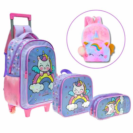 Imagem de Kit Completo Mochila Rodinha Unicórnio com Bolsa de Passeio
