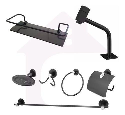 Kit completo para banheiro / 1 torneira preta cod 1060 + 1 porta shampoo reto preto + 1kit banheiro preto cod800 Menor preço em Kit completo para banheiro / 1 torneira preta cod 1060 + 1 porta shampoo reto preto + 1kit banheiro preto cod800