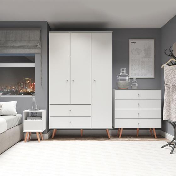 Imagem de Kit Completo para Quarto Guarda-Roupa Cômoda Mesa MDP Branco MENU