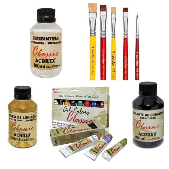 Imagem de Kit Completo Pintura Óleo Acrilex com 16 itens