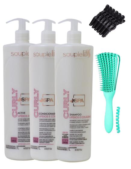 Imagem de Kit completo spa curly soupleliss cabelos cacheados 3x1000ml