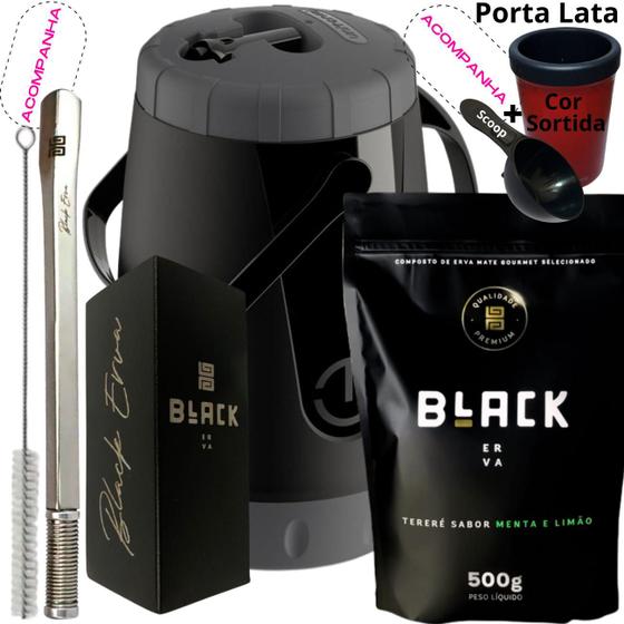 Imagem de Kit Completo Tereré Black Erva Mate Garrafa térmica Unitermi Copo Inox Bomba Mola Quadrada Cromada