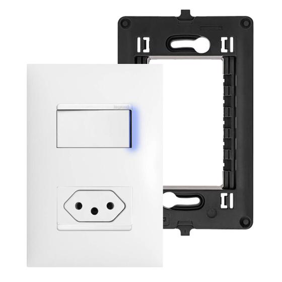 Imagem de Kit Completo Tomada 10A Com Fundo Móvel e Interruptor Paralelo com LED Legrand PIAL Plus+