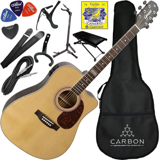 Imagem de Kit Completo Violão Eletroacústico Folk Aço Giannini Gf1d Nt