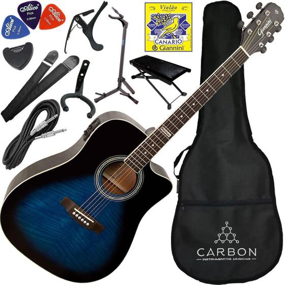 Imagem de Kit Completo Violão Eletroacústico Folk Giannini Gf1D Dbb