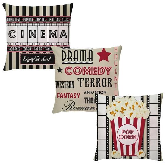 Kit Composê 3 Capas para Almofada 45x45cm Cinema Dud Almofadas Menor preço em Kit Composê 3 Capas para Almofada 45x45cm Cinema Dud Almofadas