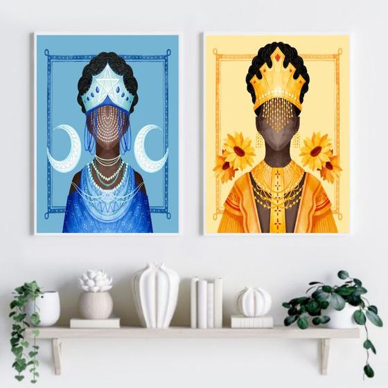 Imagem de Kit Composição 2 Quadros Candomblé - Iansã e Iemanjá 33x24cm - com vidro