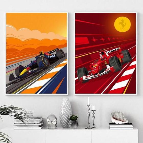 Imagem de Kit Composição 2 Quadros Decorativos Carros Fórmula 1