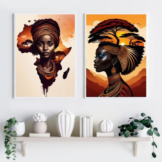 Imagem de Kit Composição 2 Quadros Mulheres - África 24x18cm - com vidro