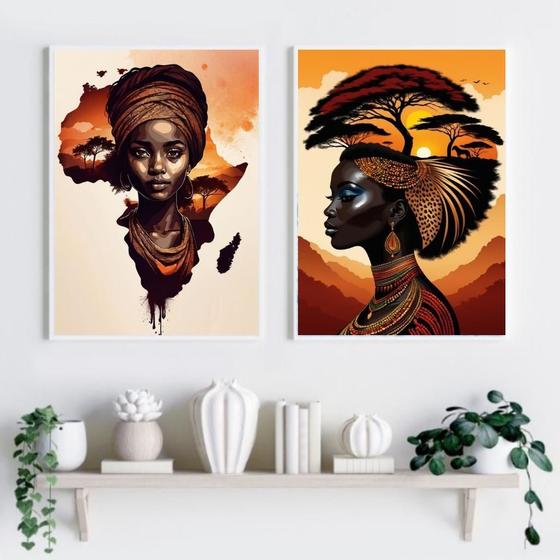 Imagem de Kit Composição 2 Quadros Mulheres - África 24X18Cm