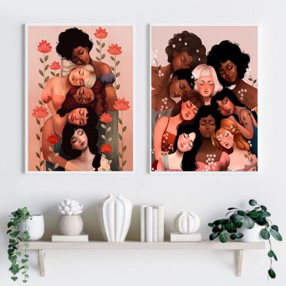 Imagem de Kit Composição 2 Quadros Viva a Diversidade Racial 24x18cm - com vidro