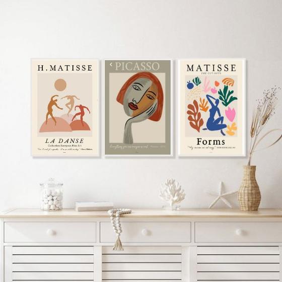 Imagem de Kit Composição 3 Quadros Arte Matisse Picasso 24x18cm