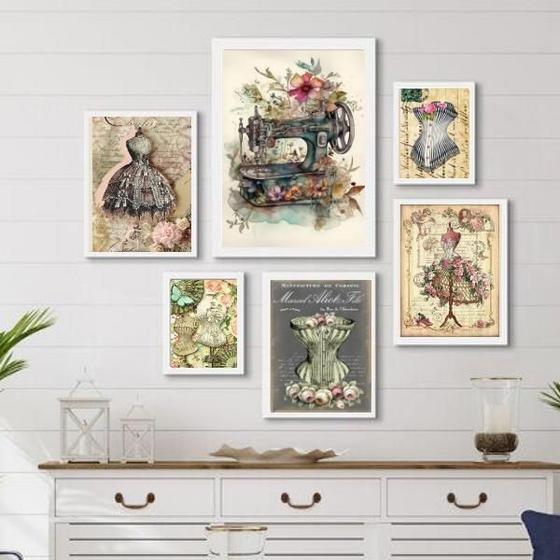 Imagem de Kit Composição 6 Quadros Atelier Costura - Com Vidro