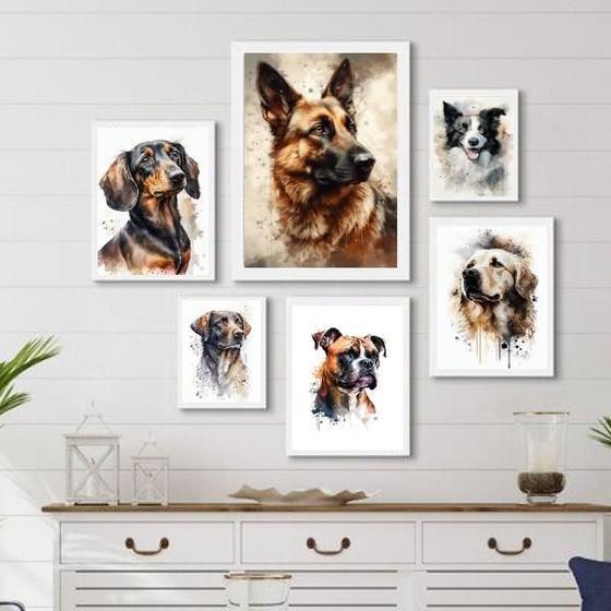Imagem de Kit Composição 6 Quadros Cachorro Raças Variadas - Com Vidro