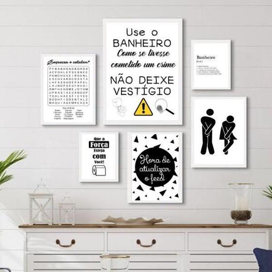 Imagem de Kit Composição 6 Quadros Divertidos Banheiro - Com Vidro