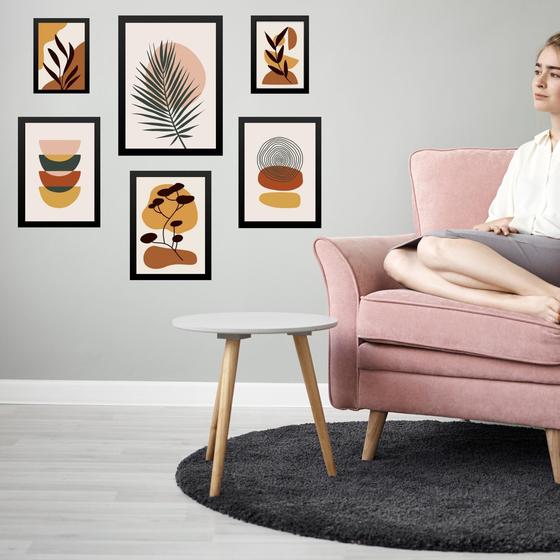 Imagem de Kit Composição 6 Quadros Gravuras Boho - com vidro
