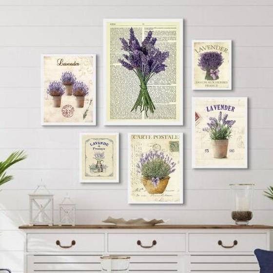 Imagem de Kit Composição 6 Quadros Lavanda Provençal - Com Vidro