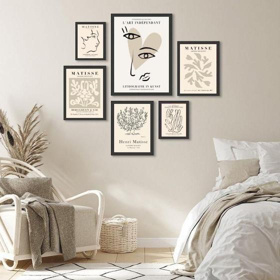 Imagem de Kit Composição 6 Quadros Matisse Bege - Com Vidro