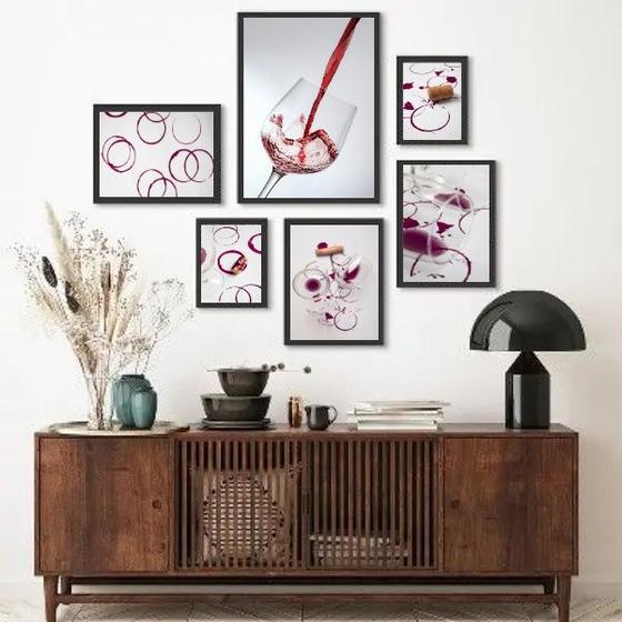 Imagem de Kit Composição 6 Quadros Minimalistas Vinho - com vidro