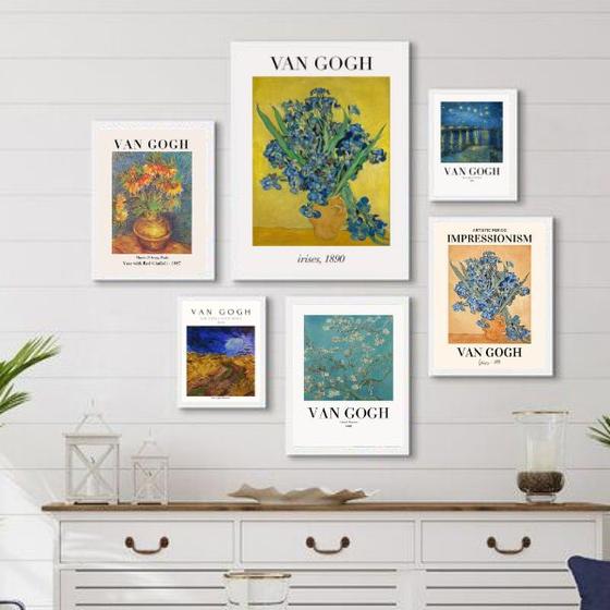 Imagem de Kit Composição 6 Quadros Obras De Van Gogh - com vidro