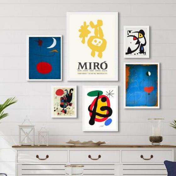 Imagem de Kit Composição 6 Quadros Obras Miró - Com Vidro