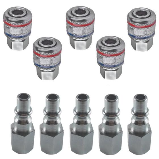 Imagem de Kit Compressor Espigão Engate Rápido E Pino Engate 1/4 Fêmea