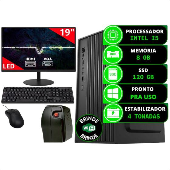 Imagem de Kit Computador Completo Intel I5 8gb Ssd 120gb Combo Monitor e Estabilizador