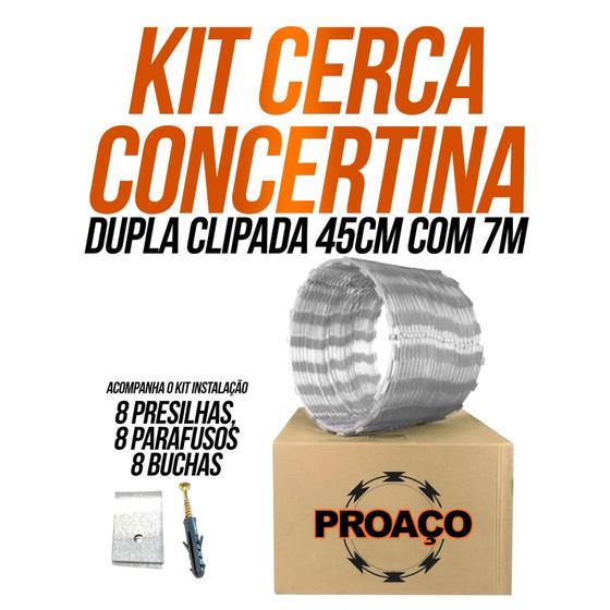 Imagem de Kit concertina dupla clipada de 45cm 7m proaço galvalume