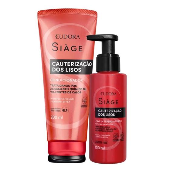 Imagem de Kit Condicionador e Leave In Reconstrução Cauterização dos Lisos Protetor Térmico Eudora Siàge