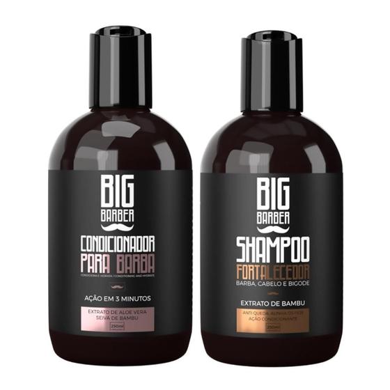 Imagem de Kit Condicionador e Shampoo Fortalecedor Big Barber 250ml Barba Cabelo Bigode Hidratante Limpeza