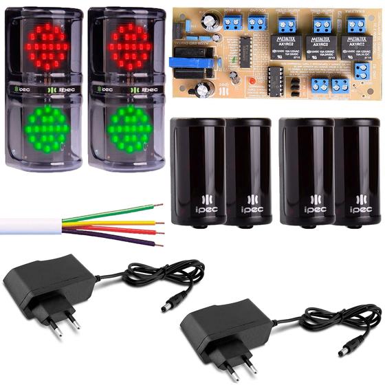 Imagem de Kit Condominio Semaforo Led Sensor Barreira Cabos Controlador Fontes